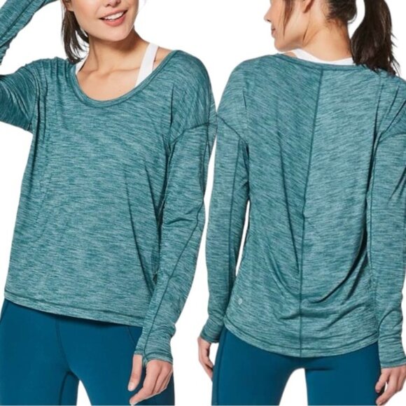 lululemon athletica Tops - Lululemon Meant To Move Long Sleeve Size 4 Heathered Dark Uniform Blue Teal